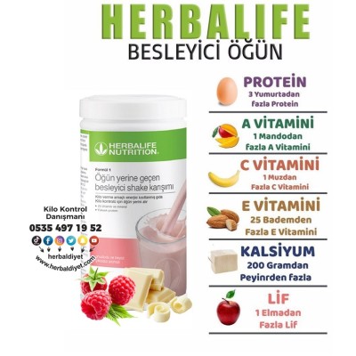 Herbalife Formül 1 Besleyici Shake Karışımı Ahududu ve Beyaz Çikolata Aromalı